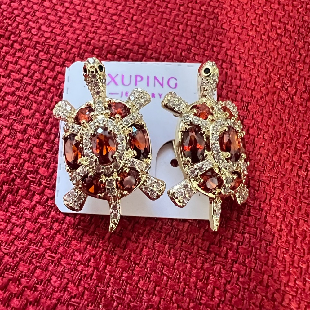 Ping Gold and Brown Ornate Drop Earrings